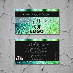 Modern Black Teal Grönt Sparkling Glitter Add Logo Visitkort