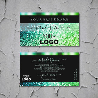 Modern Black Teal Grönt Sparkling Glitter Add Logo Visitkort