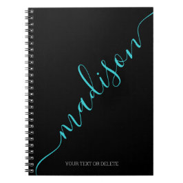 Modern Black Teal Handskriftlig Namn Monogram Anteckningsbok