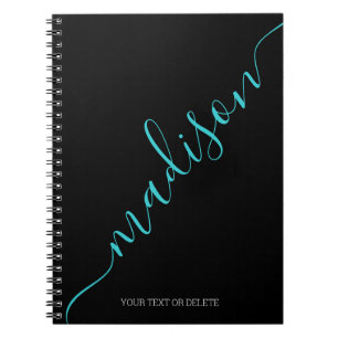 Modern Black Teal Handskriftlig Namn Monogram Anteckningsbok