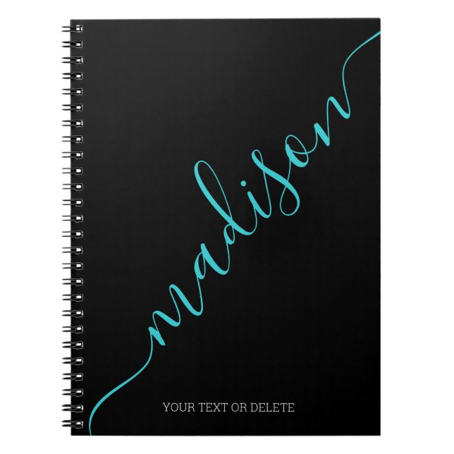 Modern Black Teal Handskriftlig Namn Monogram Anteckningsbok (Framsidan)