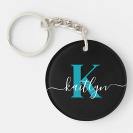 Modern Black Teal Script Monogram