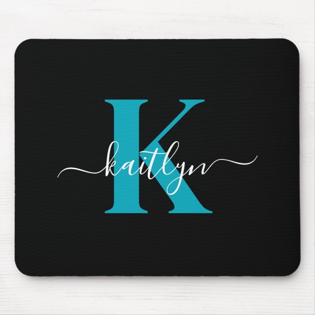 Modern Black Teal Script Monogram Musmatta (Framsidan)