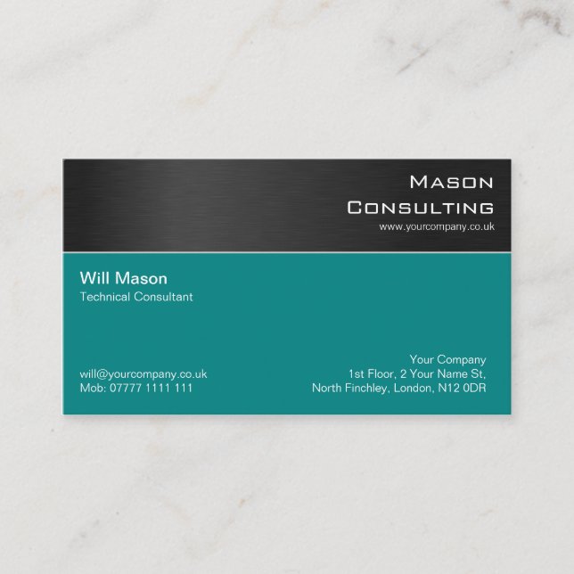 Modern Black Teal Steel Professionell Affärskort Visitkort (Framsida)