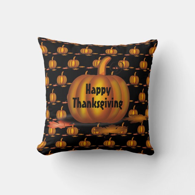 Modern Black Thanksgiving Pumpkin Kudde (Framsida)