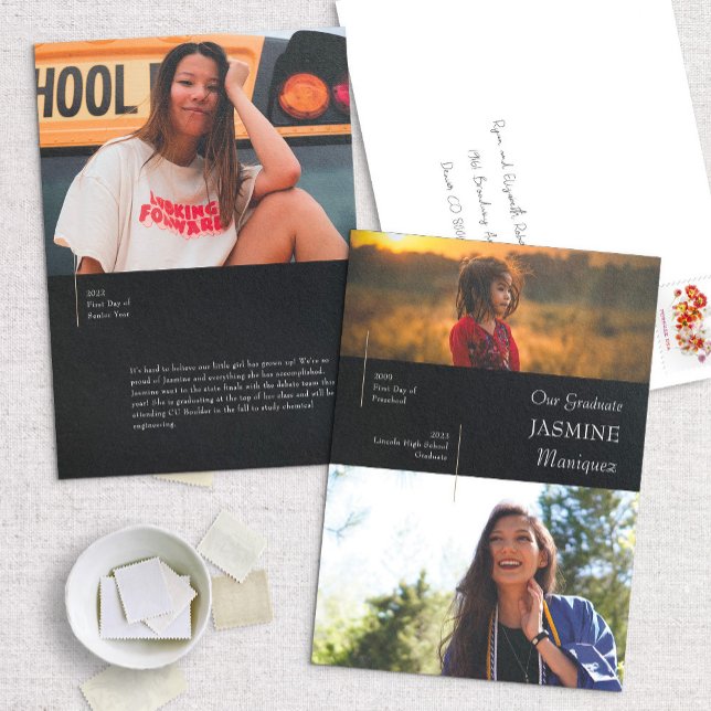 Modern Black then/Now Studenten-meddelande Inbjudningar (Skapare uppladdad)