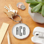 Modern Black Three Brev Monogram Rund Silverfärgad Nyckelring<br><div class="desc">Modern vit och svart Första Mittet initialer tre brev-monogram med versaler. Anpassa bakgrunden färg eller färg till sin favorit. Skapa din egen Fars dag-gåva till Pappa.</div>