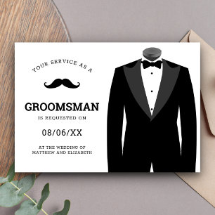 Modern Black Tuxedo Groomsman-begäran Inbjudningar