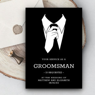 Modern Black Tuxedo Groomsman-begäran Inbjudningar