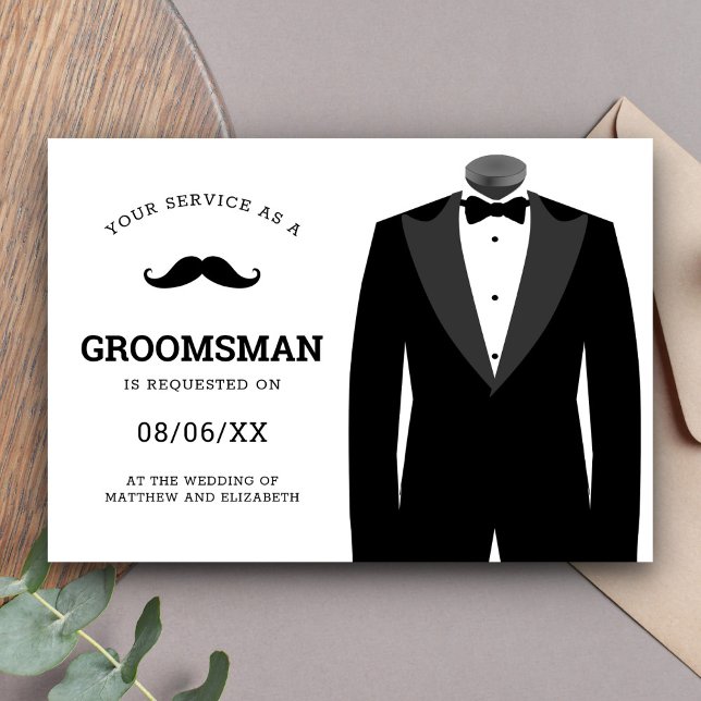 Modern Black Tuxedo Groomsman-begäran Inbjudningar (Skapare uppladdad)