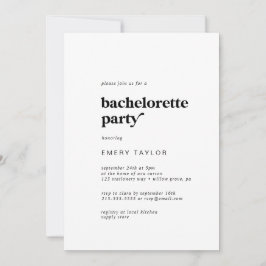 Modern Black Typography Bachelorette Party Inbjudningar