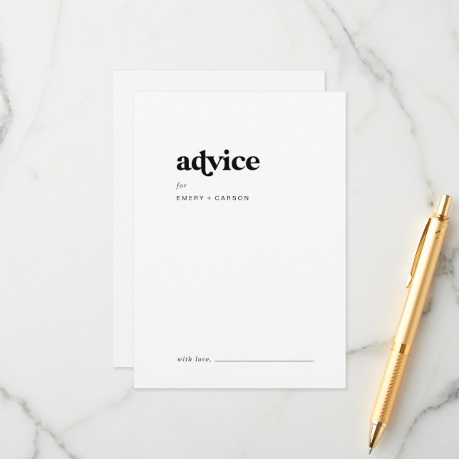 Modern Black Typography Bröllop Rådkort (Fram/Back In Situ)