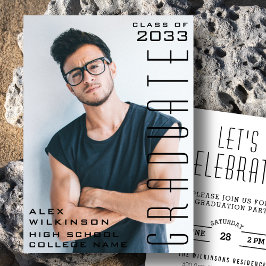 Modern Black Typography Chic Guy Photo Studenten Inbjudningar