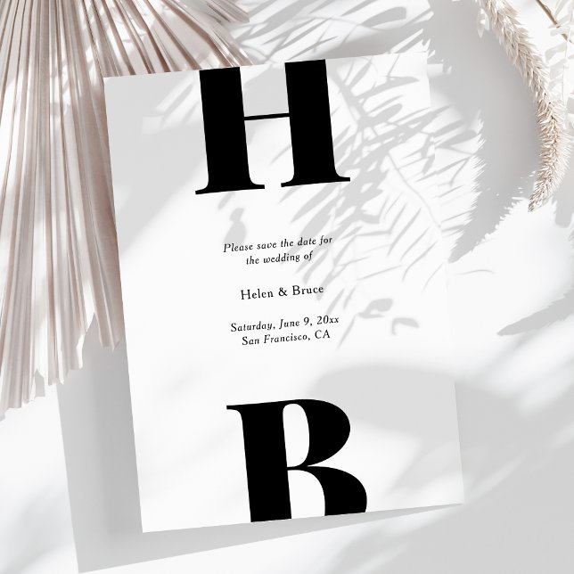 Modern Black Typography Monogram Bröllop Spara Datumet (Skapare uppladdad)