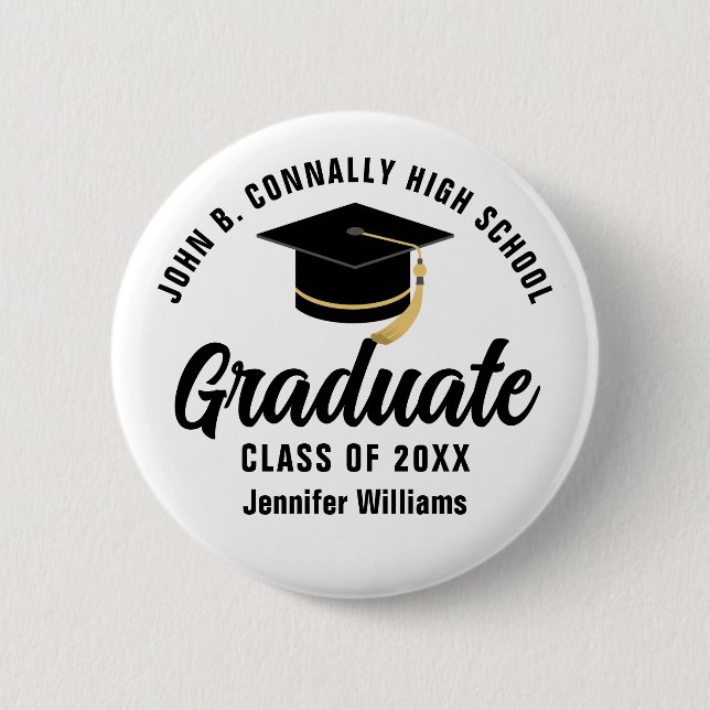 Modern Black Typography Studenten Namn bricka Knapp (Framsida)