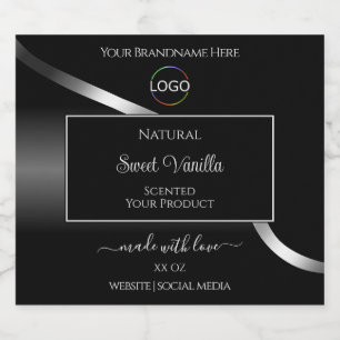 Modern Black Vågigt Silver med Logotyp produktetik Spritflaskor Etikett