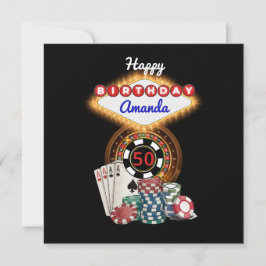 Modern Black Vegas Casino Night Theme Birthday Kort