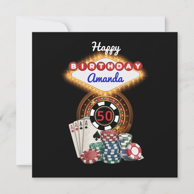 Modern Black Vegas Casino Night Theme Birthday Kort (Framsida)