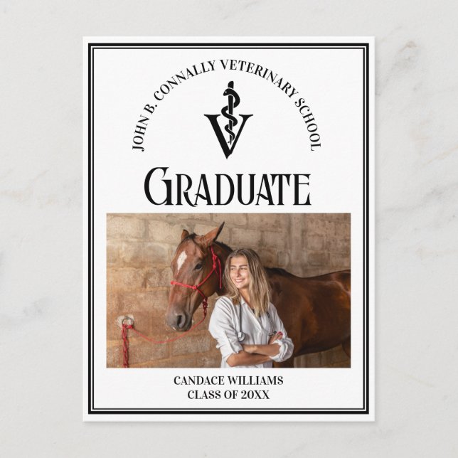 Modern Black Veterinary School Photo Studenten Vykort (Framsida)