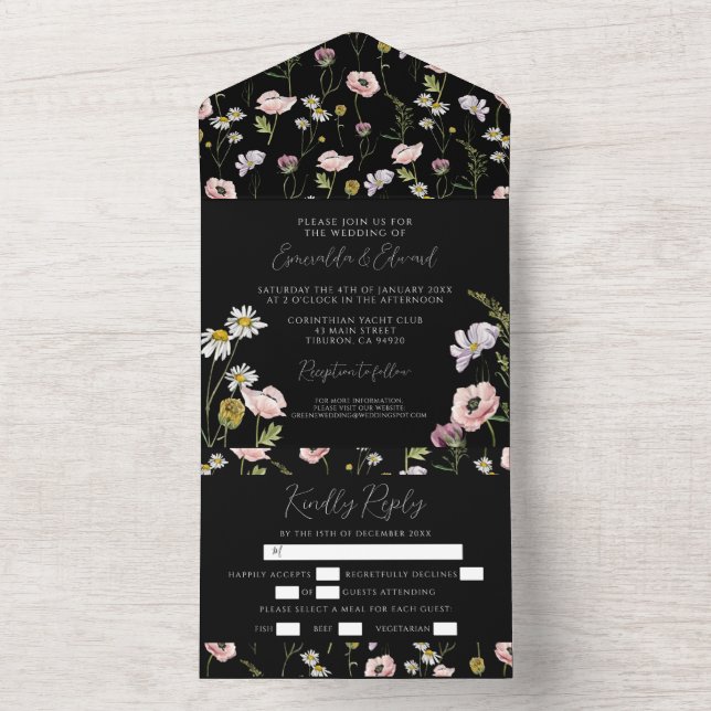 Modern Black Vild Flower Botanical Garden Wedding (Insida)