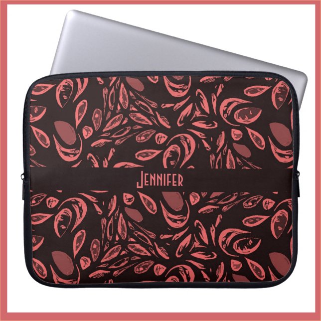 Modern Black, Warm Red TearDrop Mönster Laptop Fodral (Skapare uppladdad)