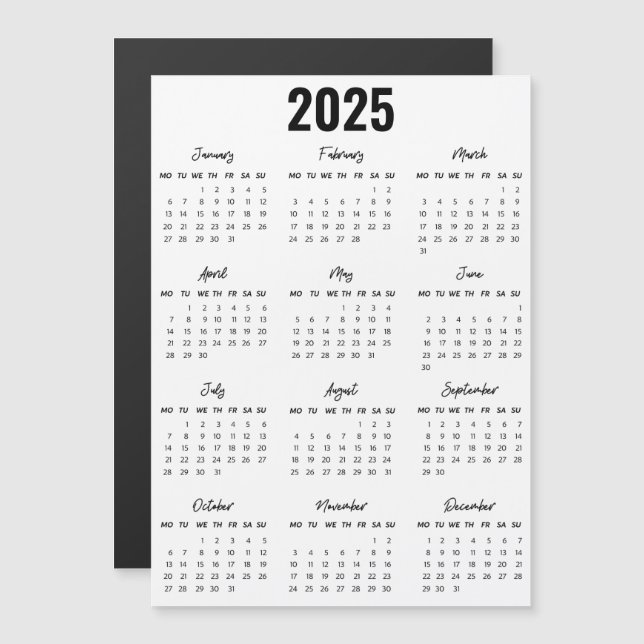 Modern Black White 2025 Calendar-Fullt (Fram/baksida)