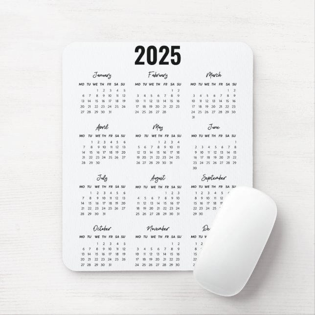 Modern Black White 2025 Calendar-Fullt Musmatta (Med mus)