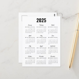Modern Black White 2025 Calendar-Fullt Vykort