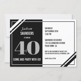 Modern Black White 40:e födelsedagen Party Inbjudningar