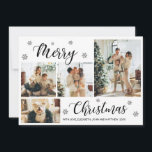 Modern Black White 4 Photo Collage-julkort<br><div class="desc">Modern, Elegant, Minimalistiskt svart och vitt 4-fotokollage God jul-skript-Helgdag. Den här fyra (4) fotokortsmallen innehåller en söt fotokollage, en snöflake och säger God jul! Texten "God jul" hälsning är skriven med ett vackert, svart, stavat typsnitt på vit färg-bakgrund. På motsatt sida med hälsning-textmallen på vitt. Söt hälsningskort för din familj...</div>