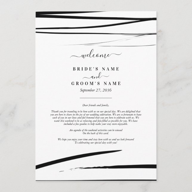 Modern Black White Abstrakt Bröllop Itinerary Program (Framsida)