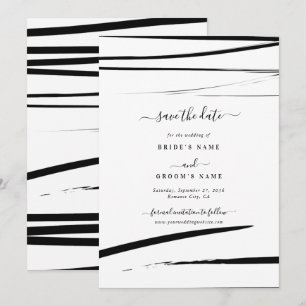 Modern Black White Abstrakt Bröllop Spara Datumet