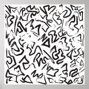 Modern Black White Abstrakt Graffiti Brushstrokes Poster