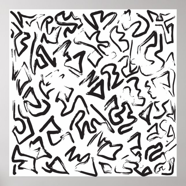 Modern Black White Abstrakt Graffiti Brushstrokes Poster (Framsidan)
