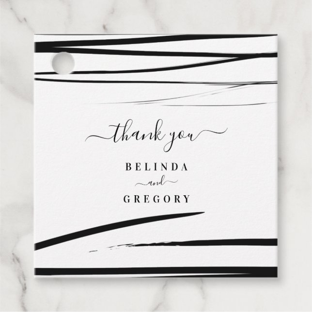 Modern Black White Abstrakt QR Code Bröllop Gåvor Etiketter (Framsida)