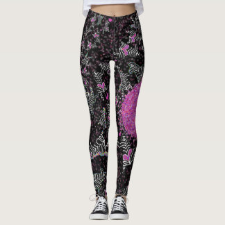 Modern black white and pink disco zebra leggings