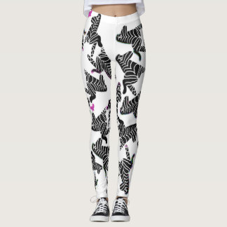Modern black white and pink wild zebra leggings