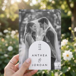 Modern Black & White Arch Photo Wedding Invitation Inbjudningar