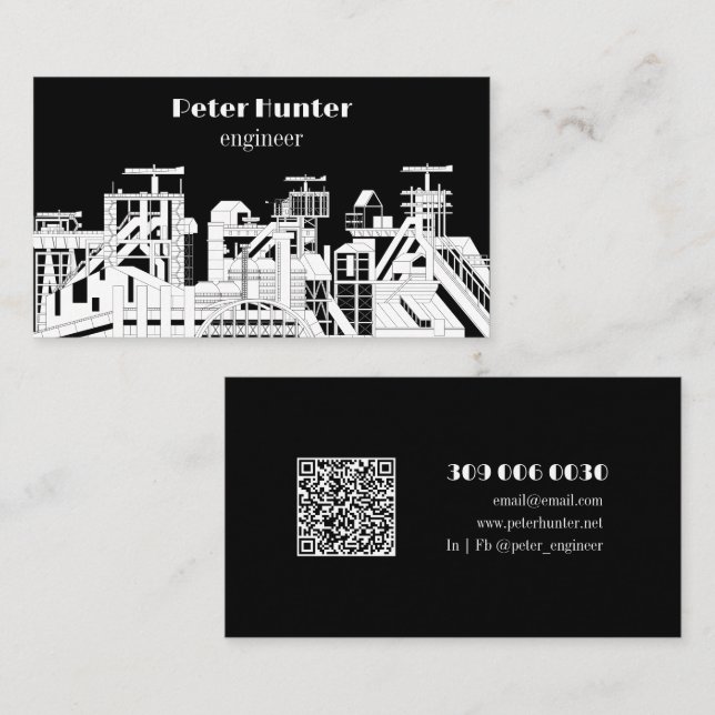 Modern Black & White Architectural Engineer  Visitkort (Fram/baksida)