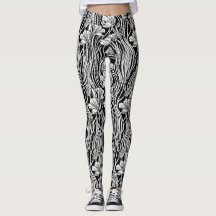 Modern Black White Art nouveau Designer Leggings
