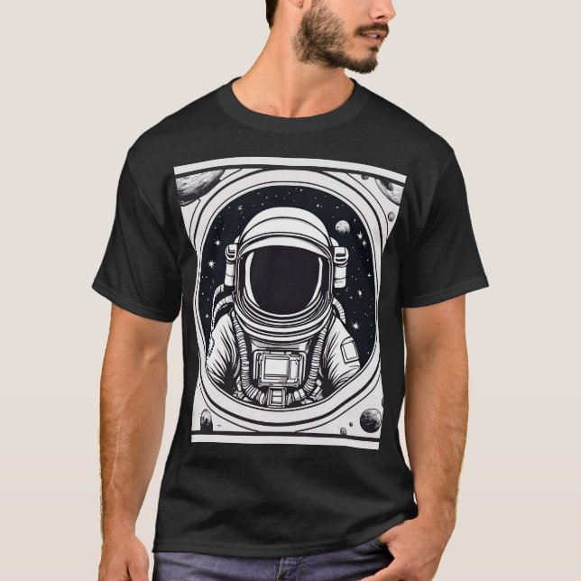 Modern Black & White Astronaut Manar Basic T-Shirt (Framsida)