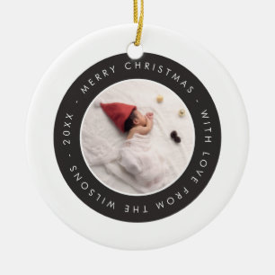 Modern Black White Baby Photo jul Ornament