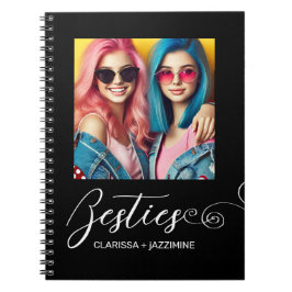 Modern Black White Bestie Photo Personlig Anteckningsbok