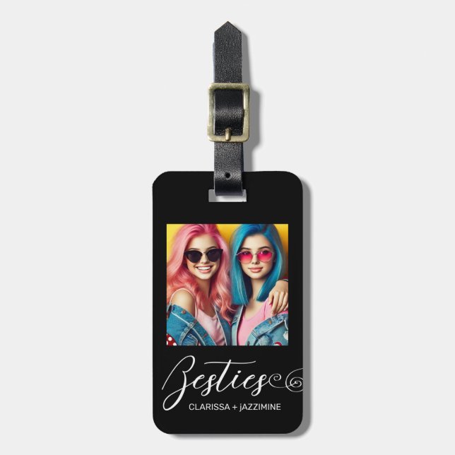 Modern Black White Bestie Photo Personlig Bagagebricka (Vertikal Framsida)