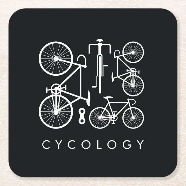Modern Black & White Bicycle Mönster Underlägg Papper Kvadrat (Framsidan)