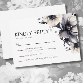 Modern Black White Blommigt Bröllop Reply OSA Tilläggskort