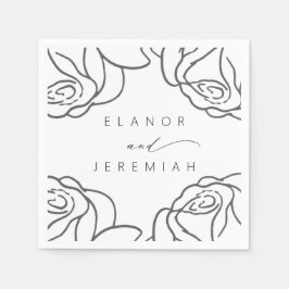 Modern Black White Blommigt Calligraphy Bröllop Pappersservett