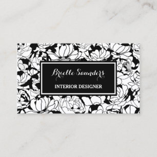 Modern Black White Blommigt Girly Insida Designer Visitkort