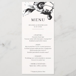 Modern Black & White-blommor chic Bröllop Menu Meny