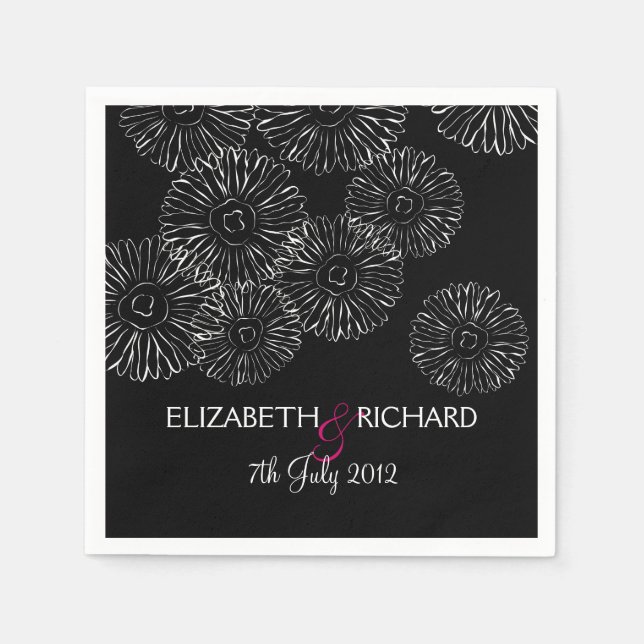 Modern Black White Boho Chic Daisy Wedding  Pappersservett (Framsidan)